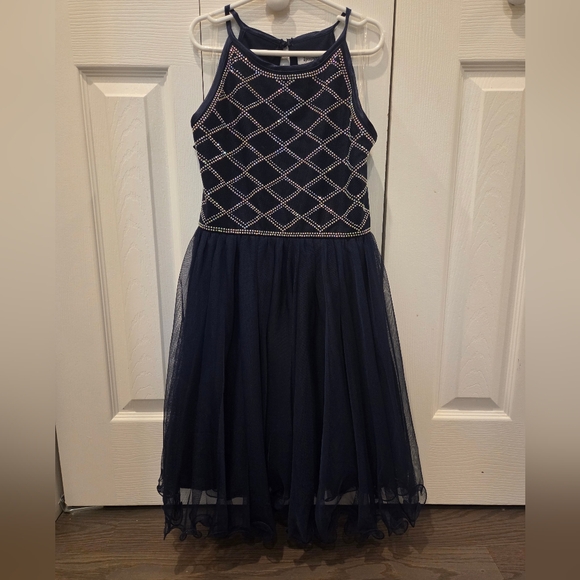 Speechless Kids Navy Dress with Diamond Pattern - Picture 1 of 9